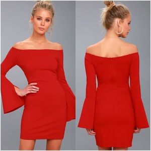 Lulu’s | Marseille Red Off The Shoulder Long Sleeve Bodycon Dress
